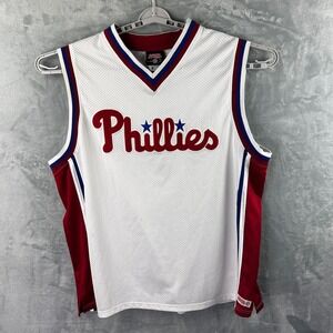 Stitches Philadelphia Phillies Basketball Jersey Mens 2XL White Red Blue Mesh